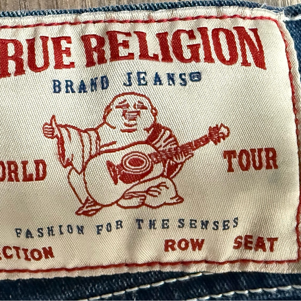 True Religion Men’s Jeans - Blue Denim with Red Logo Patch